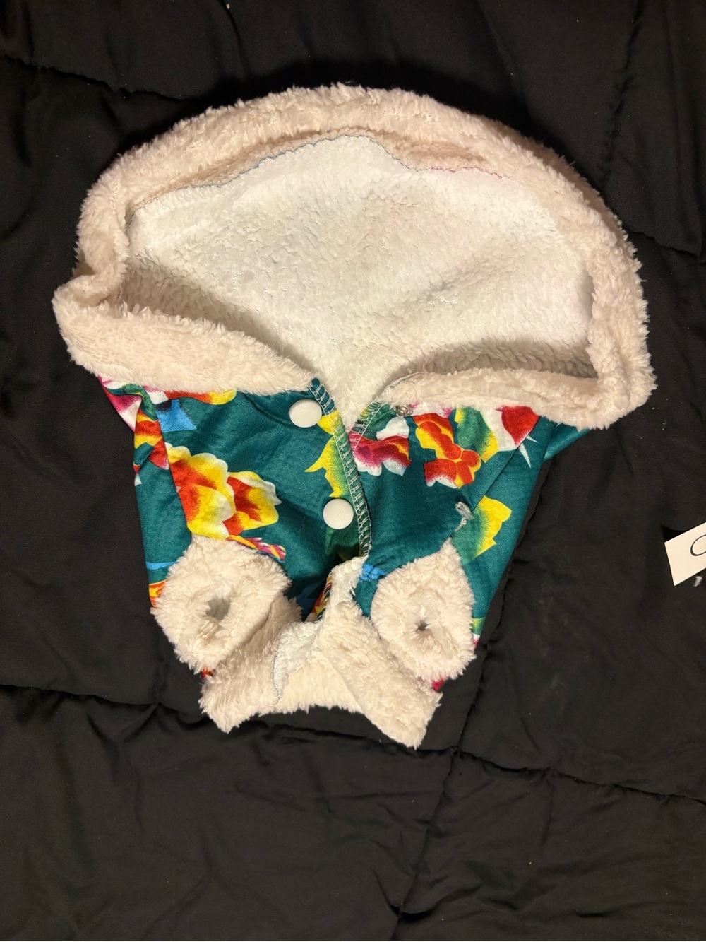 Plush-Lined Teal Floral Hooded Dog Jacket